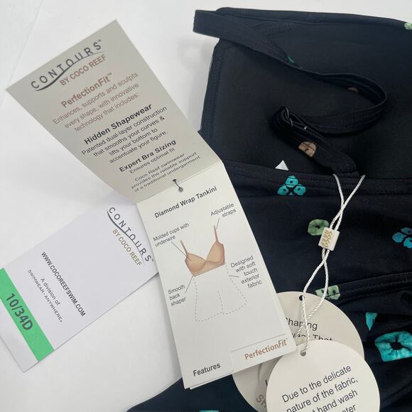 CONTOURS BY COCO REEF Tankini Top Size 10/34D NWT Black Underwire Shapemaker - Picture 11 of 16